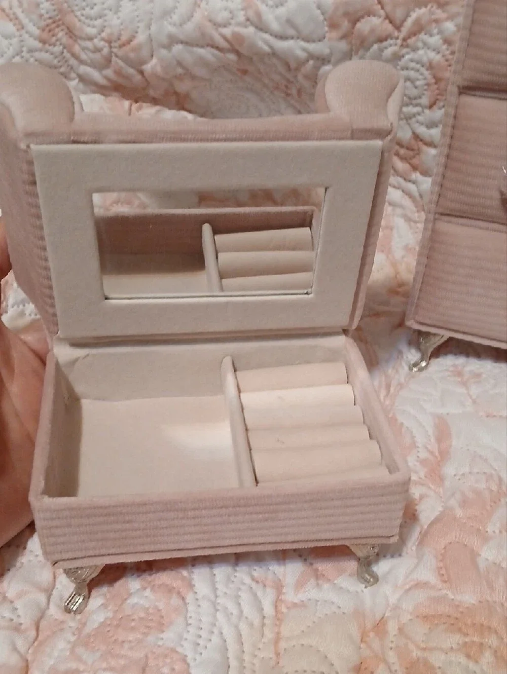 Blush Pink Heart Accent Chair Jewelry Box